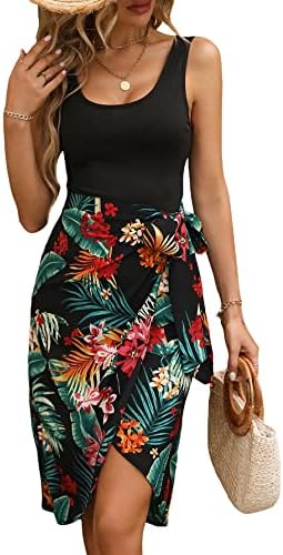 GORGLITTER Women's Tropical Print Knot Side Wrap Hem Dress Sleeve...