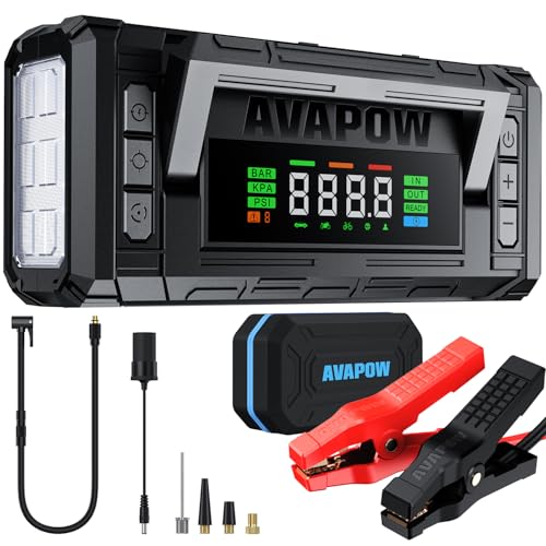 Image of AVAPOW Jump Starter with Air Compressor 8000A | 150PSI Car Battery Jumper Starter Portable with 4 inch HD Display 12V Jump Box (8L Gas /8L Diesel) with Auto-Shutoff Tire Inflator
