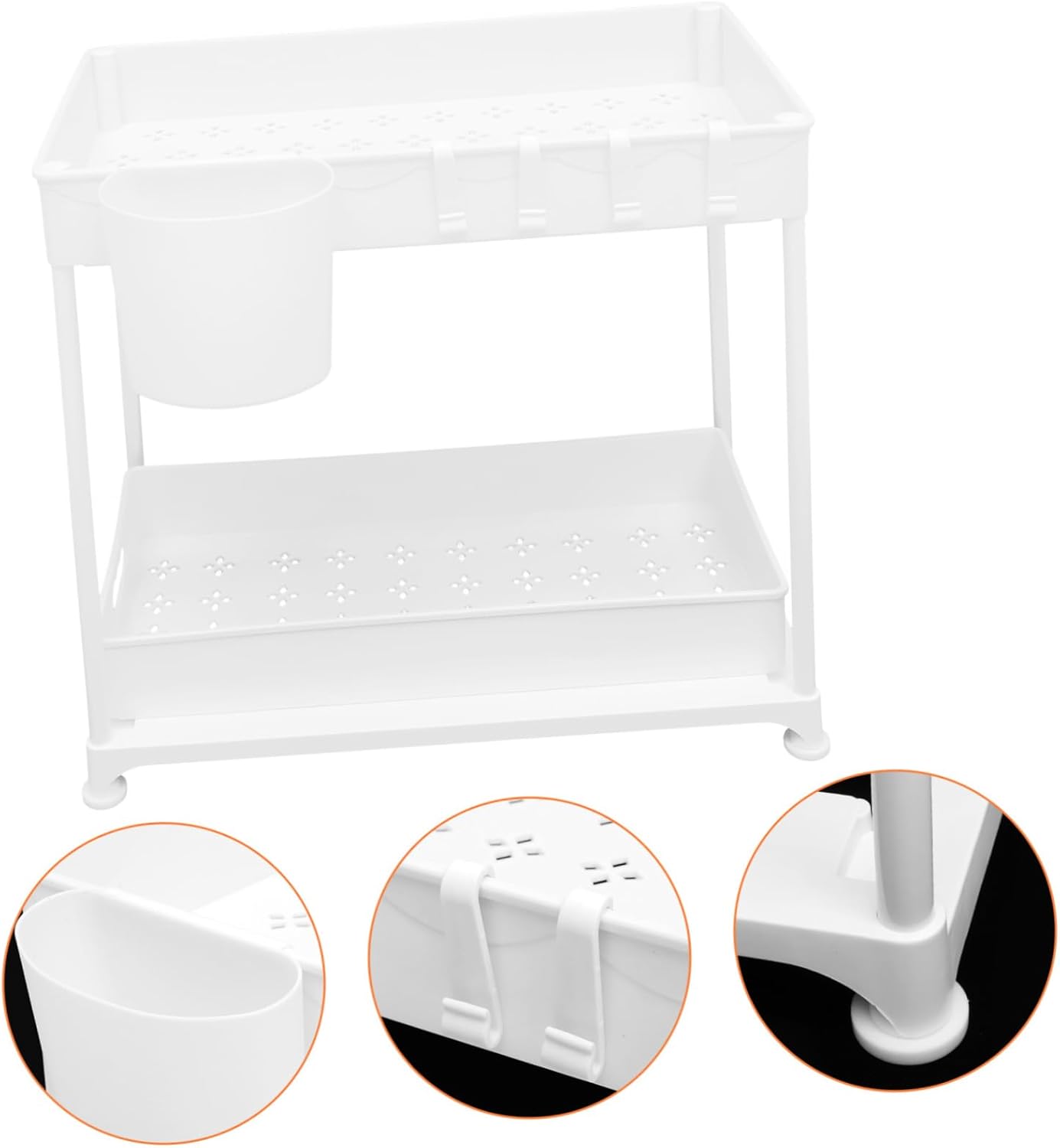 1set Sink Organizer Rack Sliding Baskets Storage for Kitchen and Bathroom -out Design for Cabinets and Countertops White