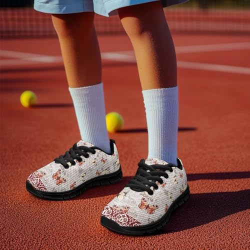 Butterfly Children's Lightweight Running Shoes Non-Slip Tennis Shoes for Girls Breathable Mesh Fashion Sports Sneaker for Little Kid Size11-13/ Big Kids Size1-54