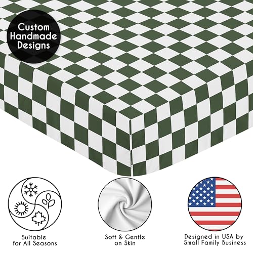Image of Sweet Jojo Designs Fitted Baby Crib Sheets (Green Gingham Checkered) for Boys or Girls, Infant Nursery, Toddler Room - Standard Size (Gender Neutral, Plaid, Vintage, Modern, Check, Unisex, Sage White)