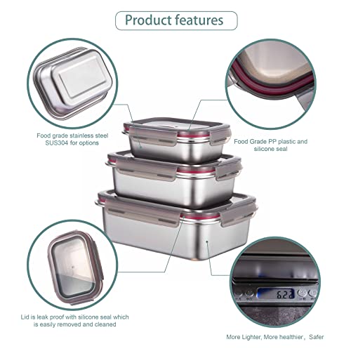 Gc Genicook Stainless Steel Food Storage Containers Leak Proof & Airtight Lids For Kitchen,Stainless Steel Bowl,Meal Prep Lunch Box,Freezer And Microwave Safe,Rectangular,Reusable & Stackable #TOP1