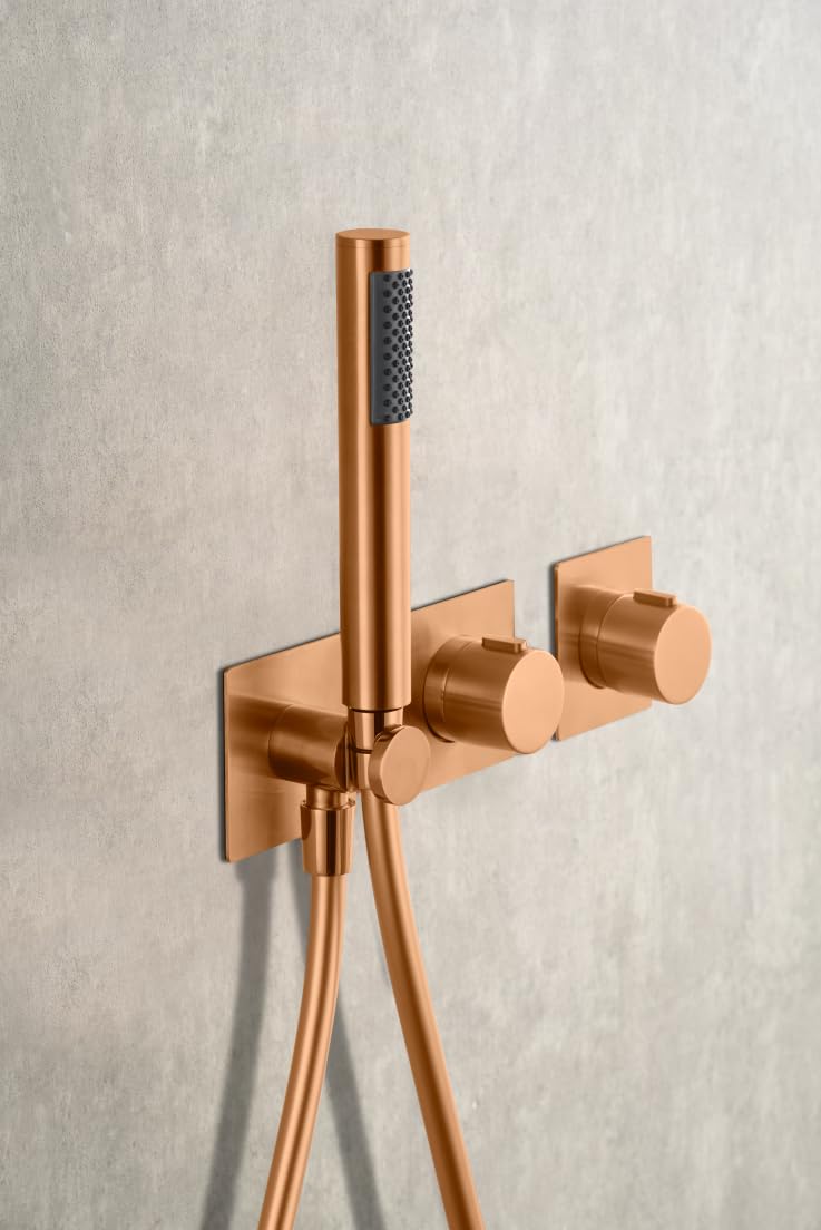 Mice - Conjunto kit de ducha empotrado pared con griferia termostatica con rociador acero inoxidable, Ø25 cm, 2 vías, cuerpo de latón - Griferia de baño empotrado (Cobre Mate)
