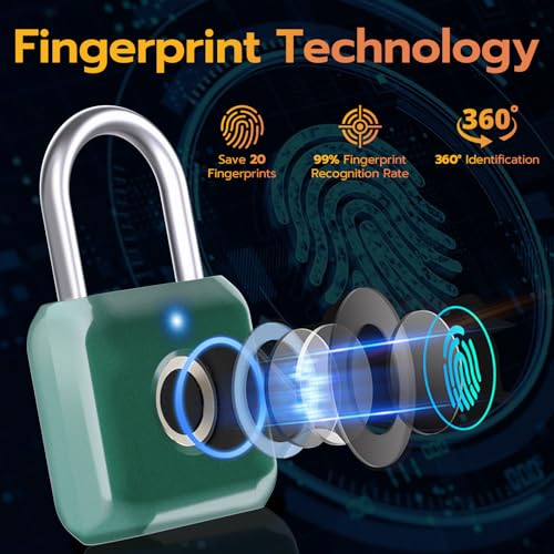 Pothunder Cadeado de impressão digital, fechadura de impressão digital sem chave de metal inteligent