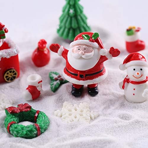 28 PCS Christmas Miniature Ornament Kits, Mini Xmas Style Figurines Santa Claus Snowman Christmas Tree Cute Cartoon Xmas Decor for DIY Fairy Garden Dollhouse Decor Desktop Decoration (#B)