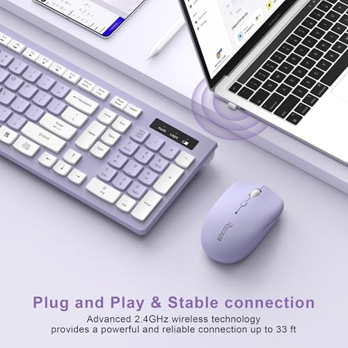 Wireless Keyboard and Mouse Combo, Full-Sized Wireless Keyboard and Adjustable DPI Mouse, 2.4GHz USB Receiver, Silent Keyboard and Mouse for PC, Windows, MAC, Desktop, Laptop(Purple) - Image 3