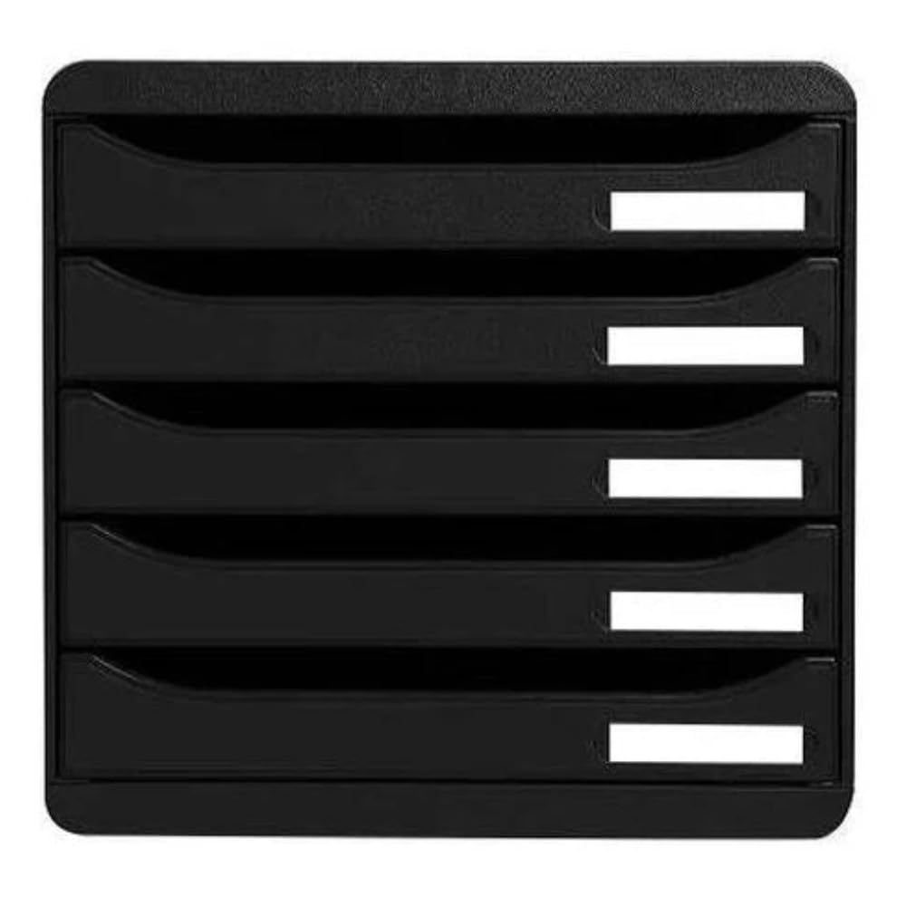 Exacompta 309714D Premium Ablagebox mit 5 Schubladen für DIN A4+ Dokumente. Stapelbare Schubladenbox mit hoher Kapazität für mehr Platz auf dem Schreibtisch Big Box Plus EcoBlack Schwarz