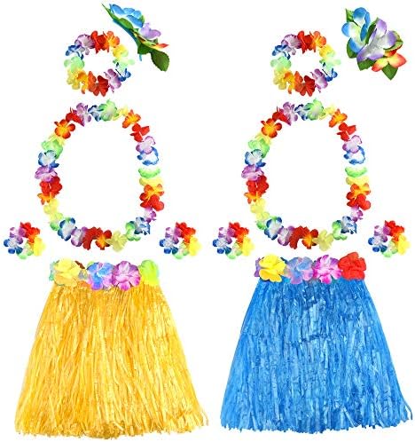 NOLITOY Lot De 5 Jupes Hawaïennes En Herbe Avec Bandes De Bras Et De Jambes, Accessoires De Tenues Hawaïennes Pour Femme, Luau, Fête, Danse, Hula, Noir/blanc