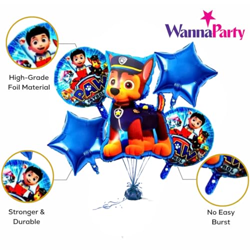 Image of Wanna Party Paw Patrol Foil Balloons for Birthday Decorations Items Set of 5 Pcs Paw Patrol Theme Birthday Decorations Kit, Dog Birthday Decoration Items, Boys Birthday Decoration Theme (Pack of 2)