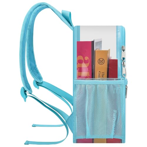 Image of Busiuw Clear Backpack for Stadium Events 12x12x6 Mini Small Sports Fan Backpacks with Front Pocket for Concert Sport Events Work Travel(Aqua)