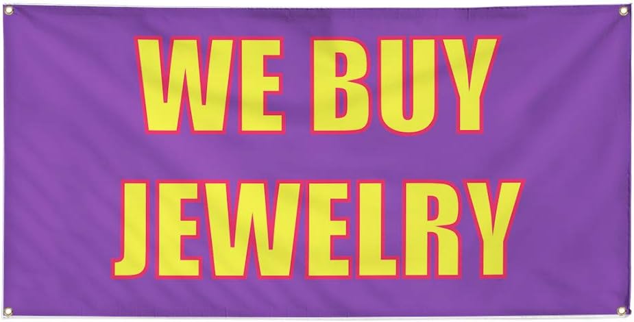 Vinyl Banner Multiple Sizes We Buy Jewelry Advertising Printing D Business Outdoor Weatherproof Industrial Yard Signs Lavender 4 Grommets 16x40Inches