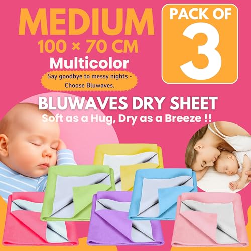 Image of Quick Drysheet for Baby - Waterproof & Extra Absorbent (Medium Pack of 3) | Instadry Bed Protector Sheets | Washable Reusable Mattress Protector for New Born Babies Toddler Kids Children - Multicolor
