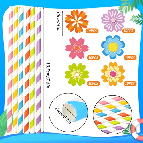 60 sets de pitillos de papel con diseño floral y rayas miniatura 2