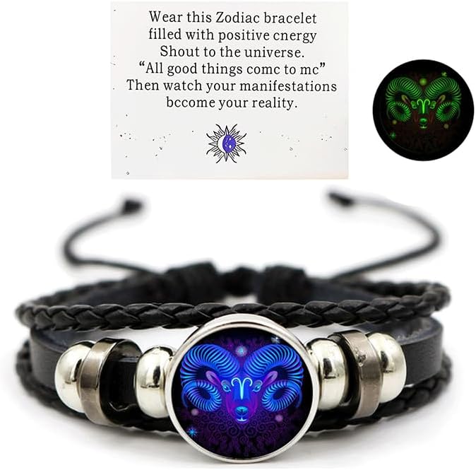 Zodiac Signs Spirit Bracelet Zodiac Bracelet for Women Men Adjustable 12 Constellation Bracelet Multilayer Zodiac Black Leather Bracelets Zodiac Sign Wrap Bracelet for Women Men Birthday Jewelry