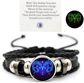 Zodiac Signs Spirit Bracelet Zodiac Bracelet for Women Men Adjustable 12 Constellation Bracelet Multilayer Zodiac Black Leather Bracelets Zodiac Sign Wrap Bracelet for Women Men Birthday Jewelry