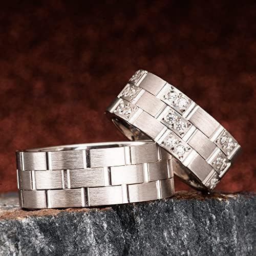 Ehering-Set Silber Paar Passendes Ehering-Set Personalisierter Mann und Frau Ehering-Sets aus 925er Sterlingsilber mit Zirkonia