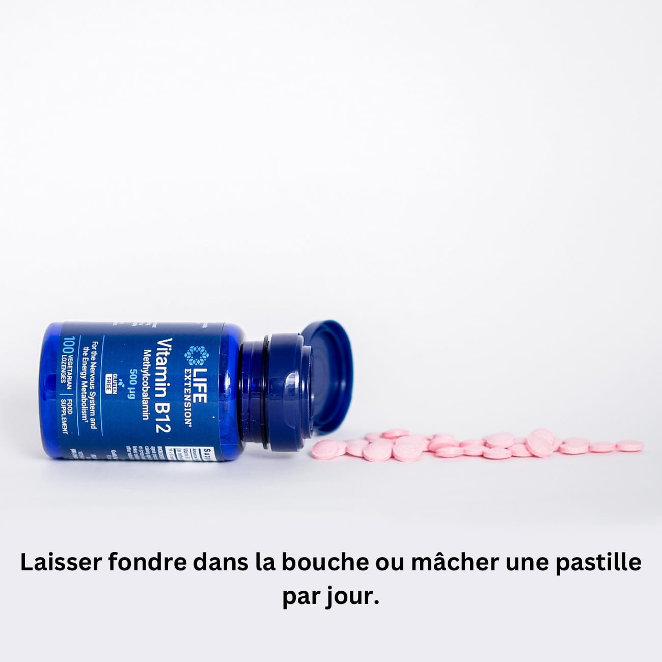 Life Extension - Vitamine B12 Méthylcobalamine 500 mcg, 100 Comprimés à Sucer Végétariens – Soutien pour l'Énergie, le Système Nerveux, le Métabolisme de l'Homocystéine et la Formation Sanguine