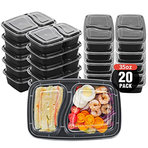 Landmore Meal Prep Containers, Food Prep Container 20 Pack 35Oz 2 Compartment With Lid, Bpa Free, Stackable/Reusable Lunch Boxes, Microwavable & Freezer Safe #TOP6