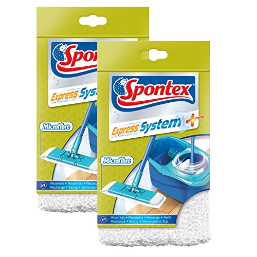 SPONTEX - Lot de 2 Recharges Express System+ - Recharge en microfibre pour kit balai plat Express...