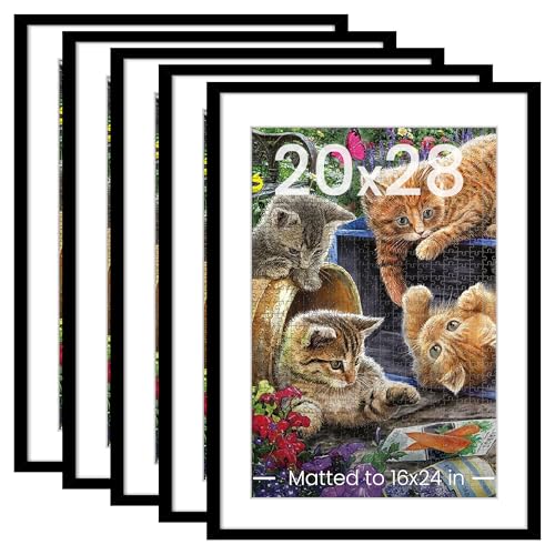 upsimples 20x28 Picture Frame Set of 5, Display Poster 16x24 with Mat or 50.8x71.1 cm Without, Wall Hanging 1000 Pieces Puzzles Frames, Black