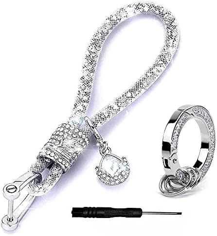 Diamond Crystal Car Keychain for Women,Bling Rhinestones Key Chain Ring for Ladies,Fashion Crystal Auto Accessories Car Key Pendant Cute Bag Pendant for Girls (Silver)