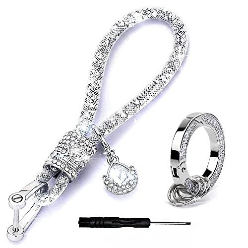 Diamond Crystal Car Keychain For Women,Bling Rhinestones Key Chain Ring For Ladies,Fashion Crystal Auto Accessories Car Key Pendant Cute Bag Pendant For Girls (Silver) #TOP3