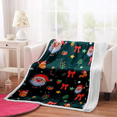 Krisin Christmas Kids Fleece Throw - Double-Sided Cashmere Blanket, Fluffy Microfiber Blanket Throw Over For Bed, Sofa Couch, Santa Claus, Candy Print #TOP2