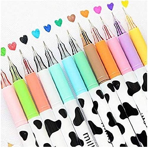 12pcs/pack Multi Colors Colorful Gel Pen Sweet-style Design Pin Type Ink Pen (Milky)