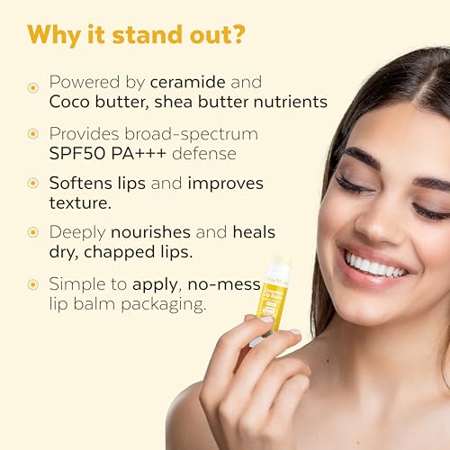Image of Natural Lip Balm with SPF 50 PA+++ | Brightens Lip Balm For Dark Lips | Kojic Acid & Niacinamide,Vitamin E | Repairs Chapped & Dry Lips | Soft, Glossy Lip for Women & Men 5g