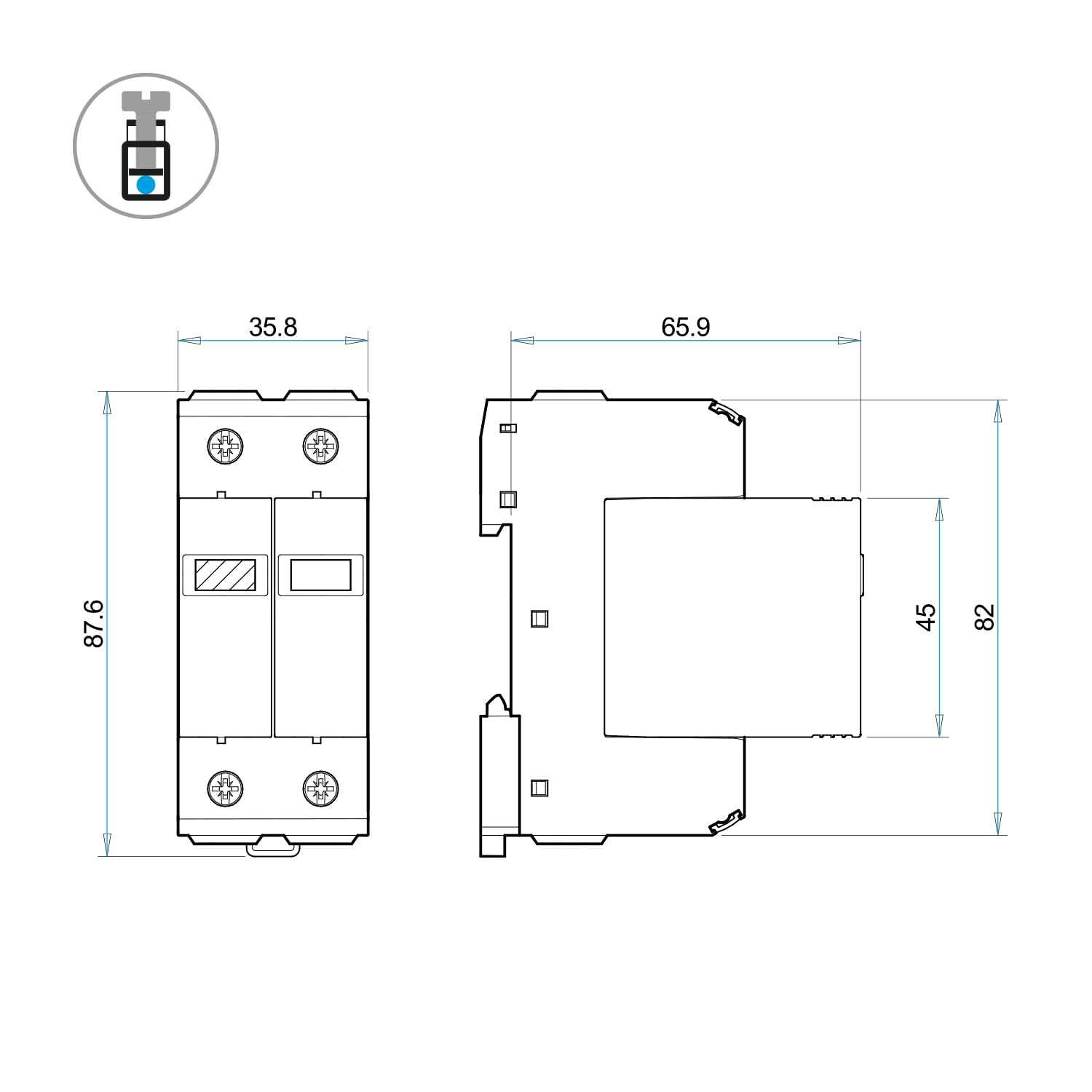 Finder Scaricatore di Sovratensione Tipo 2 7P.22. Protegge da da sovratensioni indotte e di manovra. Per sistemi TT e TN-S monofase con neutro. Protezione varistore L-N + spinterometro a gas N-PE
