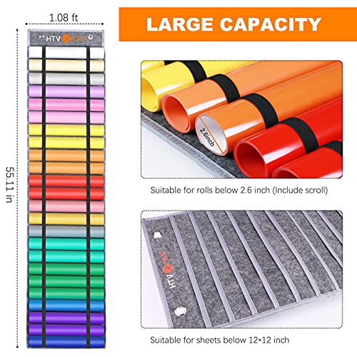 HTVRONT Vinyl Roll Holder With 24 Compartments, Organizer Rack Wall Mount/Hanging Over The Door, Craft Vinyl Storage Idea, Gift Wrap Organizer (Grey) - Image 6