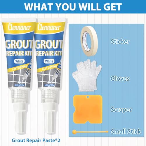 Clennaner MFJ-A10 Tile Grout Repair Kit, 2 Pack Tile Grout Filler Tubes, Grout Cleaner For Tile Floors Sink Bathroom Shower Kitchen, Grout Sealer Restore And Renew Tile Joints Line thumb #4