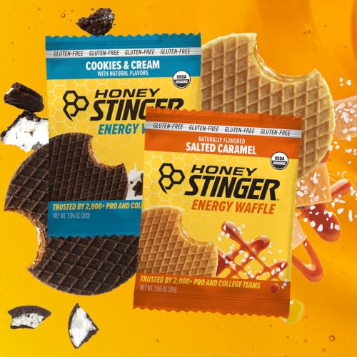 Image of Honey Stinger Organic & Gluten Free Energy Waffle Variety Pack of 18, 12 Salted Caramel and 6 Cookies & Cream Waffles, Nutritious Stroopwafel Snack for Exercise, Endurance and Performance