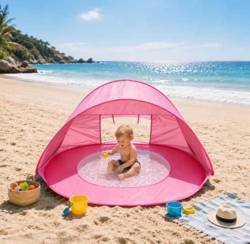Tenda, Barraca de Praia Infantil com Piscina, Proteção UV, Dobráv...