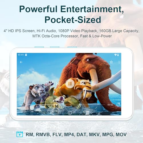 Image of MP3 Player with Bluetooth and WiFi, SWOFY MP3 & MP4 Players with 4 inch Touchscreen and HD Speaker,Android 13 OS Music Players with Spotify,Pandora, Audible, Amazon Music, Play Store, FM Radio Blue