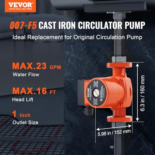 Image of VEVOR 007-F5-7IFC 23 GPM Cast Iron Circulation Pump, 1 inch NPT Flange 3-Speed Hot Water Recirculating Pump, Quiet Operation Circulator Pump for Floor Heating /Home Water heater System