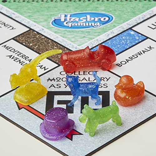 Image of Hasbro Gaming Monopoly Sparkle Edition Board Game, Family Games, with Glittery Tokens, Pearlescent Dice, Sparkly Look, (Amazon Exclusive)