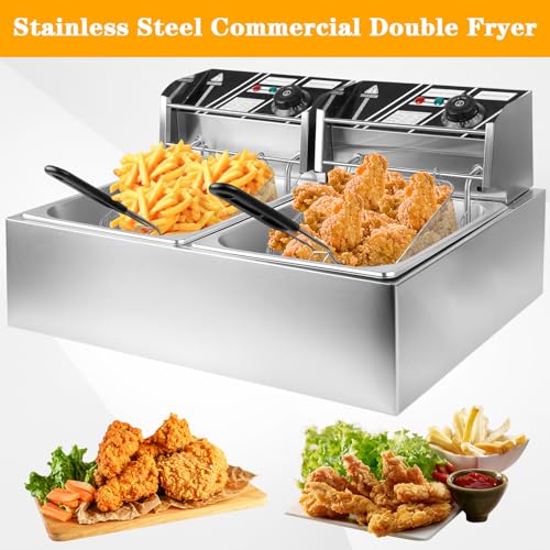 Commercial Double Basket Stainless Steel Electric Deep Fryer - 5000W, 12L Dual Tank