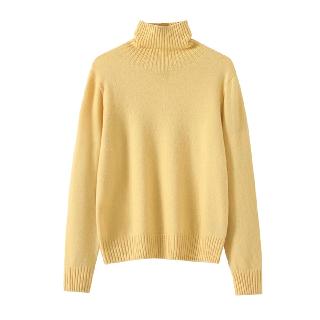 Damski sweter z golfem, wełniany, z długim rękawem, retro, dzianinowy sweter