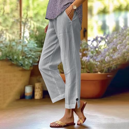 bmkBWO Linen Pants Women Petite Straight Leg Summer Cotton Linen Wide Leg Lounge Pants High Waisted Casual Plus Size Trousers2