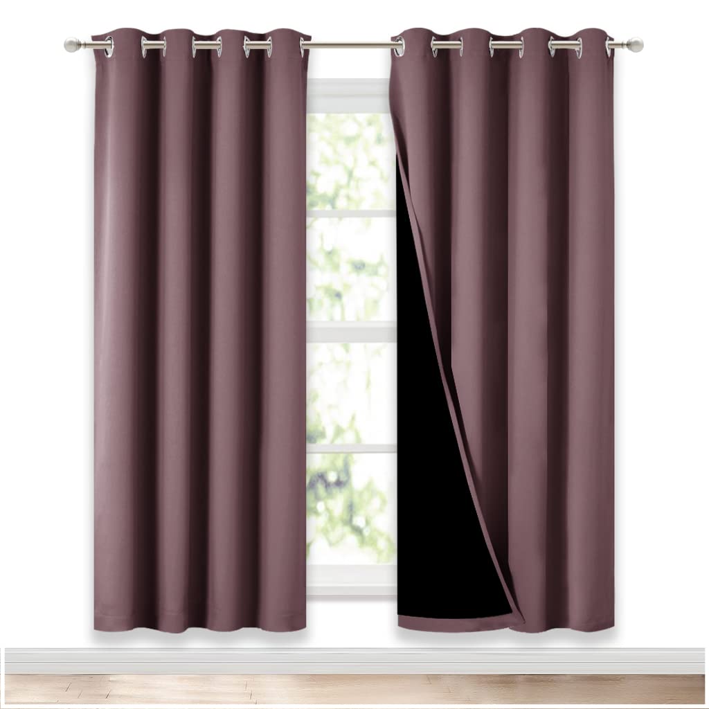 NICETOWN 100% Blackout Window Curtain Panels, Full Light Blocking Drapes with Black Liner for Nursery, 72-inch Drop Thermal Insulated Draperies (Dry Rose, 2 Pieces, 52-inch Wide Per Panel)