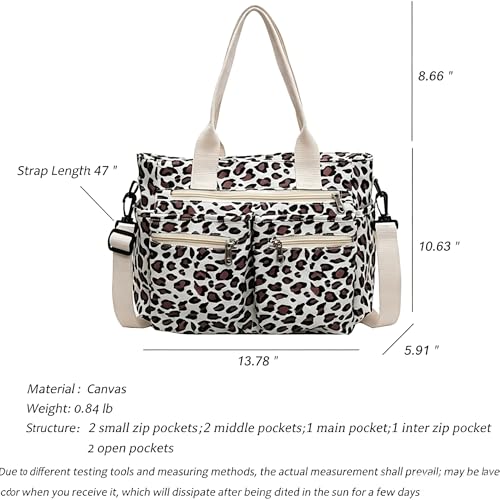 Image of Leopard Print Tote Bag for Women Everyday Work Cheetah Tote Canvas Shoulder Bag with Multiple Pockets for Travel Daily Use