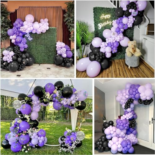 Image of Purple Black Balloon Arch Kit 63 Pcs, Purple & Black Balloons Garland Kit for Birthday Decoration, Wedding, Anniversary, Baby Shower, Valentine & Welcome Party Supplies