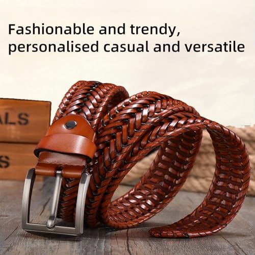 Men's Casual Leather Belt,Braided Belt, Women Leather Belt Vintage Genuine Leather with Metal Pin Buckle Unisex4