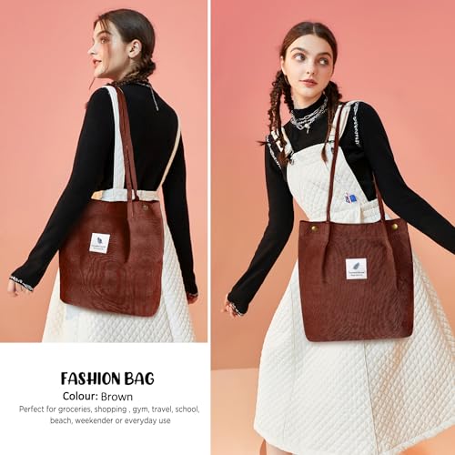 Image of Ayieyill Corduroy Tote Bag for Women Canvas Shoulder Cord Purse with Inner Pocket