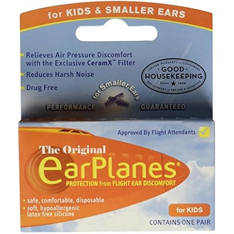 Earplanes Childrens Ear Plugs Disposable for Flight Sound Noise and Air Protection, 1 Pair Cover
