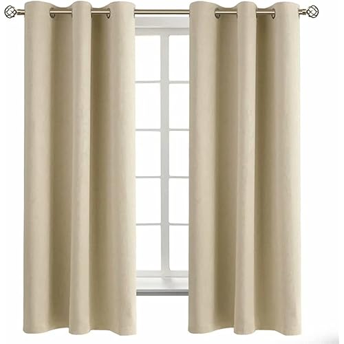 BGment Room Darkening Curtains 63 Inches Long - Grommet Thermal Insulated Drapes Window Treatment Curtains for Bedroom, 2 Panels, 42 x 63 Inch, Beige