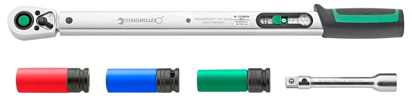 Stahlwille 96507214 Quick Wheel-fitting Set, 5 Piece Set for Easy Tyre Changes, Includes Standard Manoskop, Wheel Nut Socket, Extension, Sturdy Plastic Case, Made in Germany