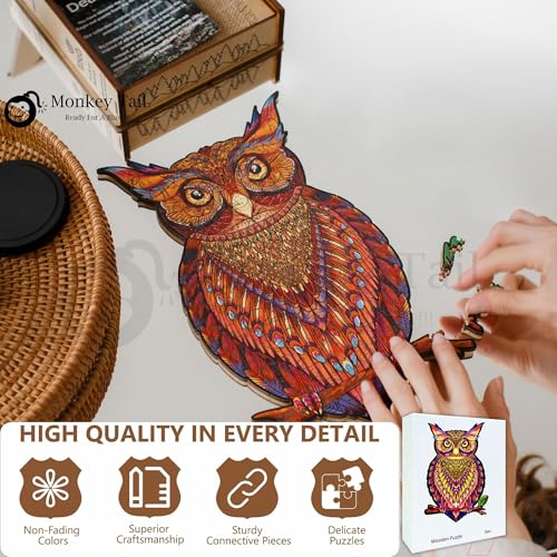 Image of MONKEYTAIL Whimsy Wooden Jigsaw Puzzle for Adults - Laser-Cut Pieces, 3D Puzzle Box as Birthday Gift for Boys & Girls - Brain Teaser, Home Decor & Family Game (CHROW, Size: Small)