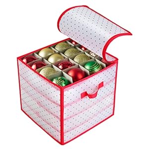 Joiedomi Plastic Ornament Storage Box, Holds Up to 64 Ornaments Balls & Christmas Accessories, Christmas Ornament Storage Container with Dividers, 4 Plastic Trays, Dual Zippered Closure, Carry Handles